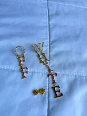 Authentic Off-White Gold Multicolor Pave Letter Drop Earrings
